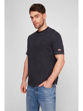 Diesel D-BIGGOR Men's L T-Shirt Track Denim Boxy Faded Black Streetwear Grunge